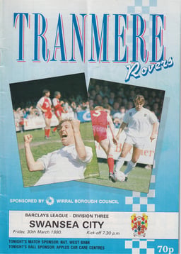 Tranmere Rovers v Swansea City Match Programme 1990-03-30